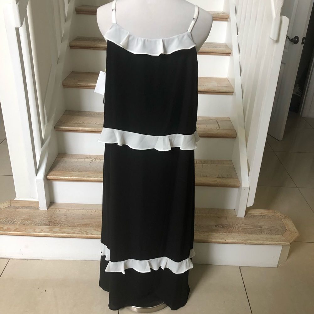 NWE CeCe black white ruffle long chiffon maxi dress size 6 - Picture 4 of 8